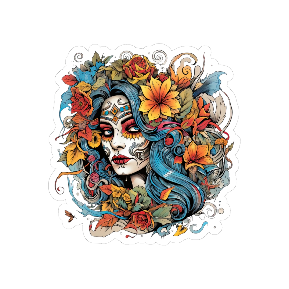 Vibrant Floral Tattooed Tribal Goddess Stickers, Unique Decor, Laptop ...